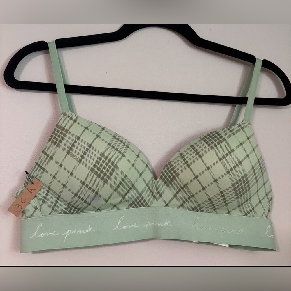 PINK Victoria's Secret Mint Plaid Bralette